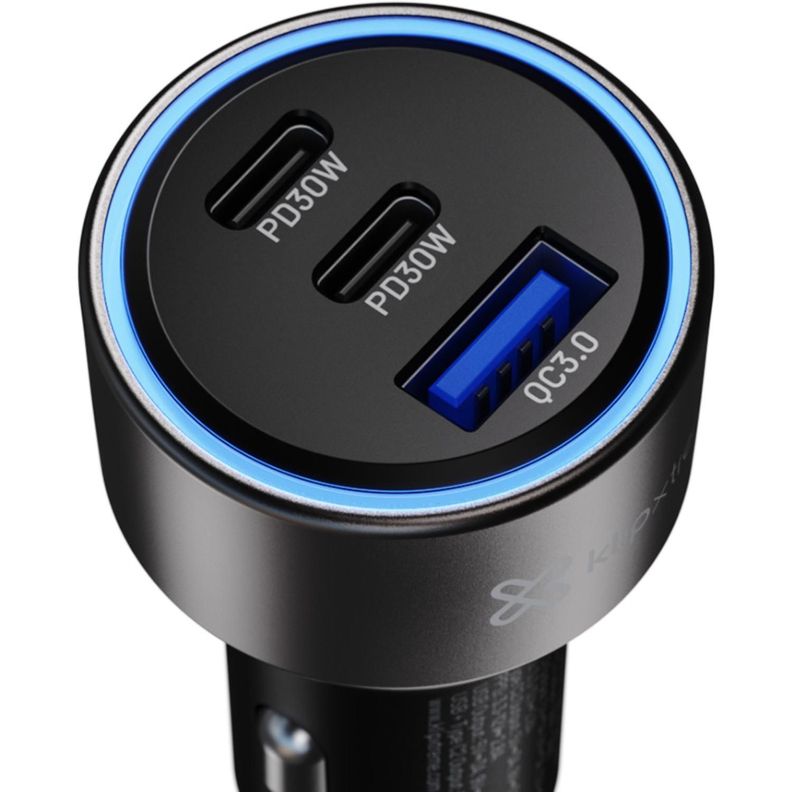 KX Car Charger 60W Max 2xUSB-C PD30W + USB-A QC 3.0 Negro