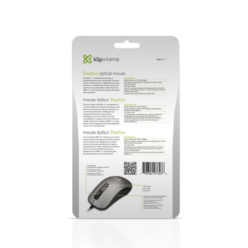 Mouse Optico USB c/Cable KlipXtreme KMO-111 Gris-10