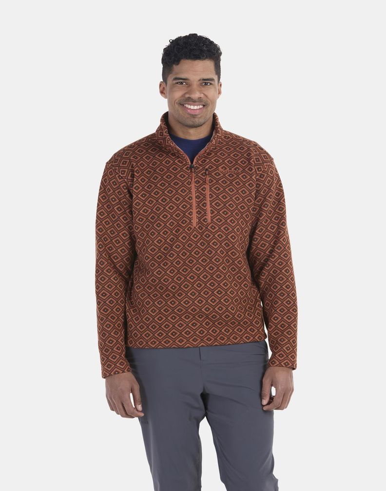 Polar Marmot Hombre Heavyweight Drop Line Printed Half Zip Rojo-0