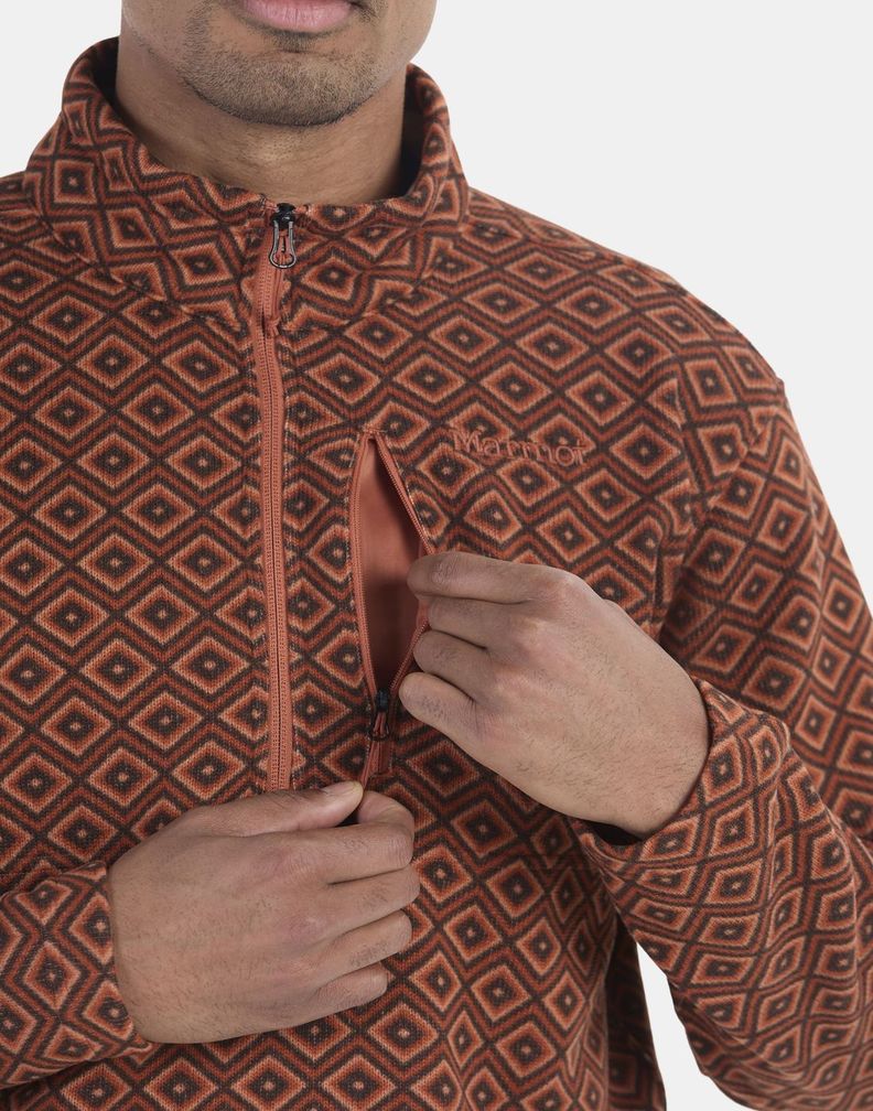 Polar Marmot Hombre Heavyweight Drop Line Printed Half Zip Rojo-3