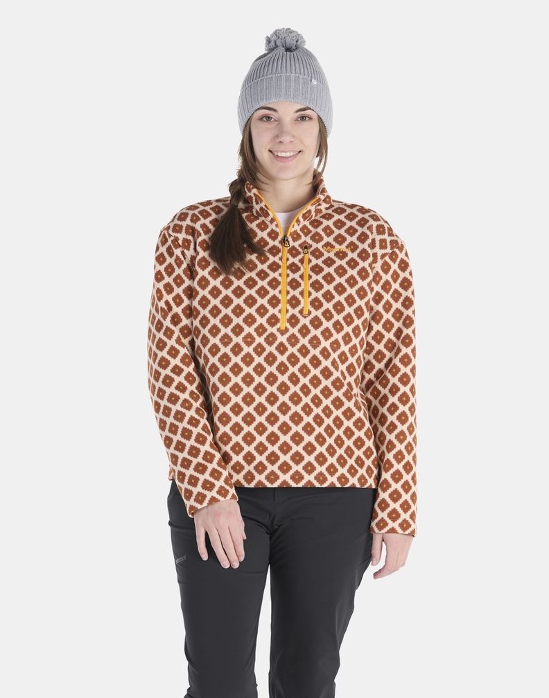 Polar Marmot Mujer W Heavyweight Drop Line Printed Half Zip Naranja-0