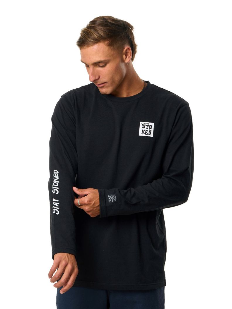 Polera Stoked Hombre Logo Ml Negro-1