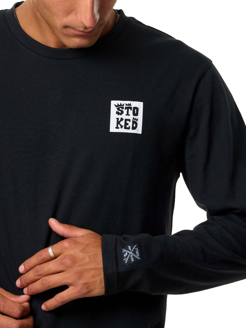 Polera Stoked Hombre Logo Ml Negro-4