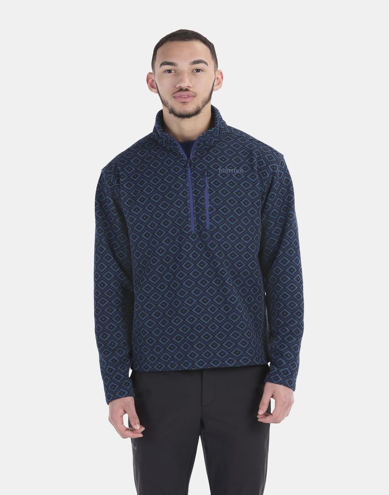 Polar Marmot Hombre Heavyweight Drop Line Printed Half Zip Azul-0