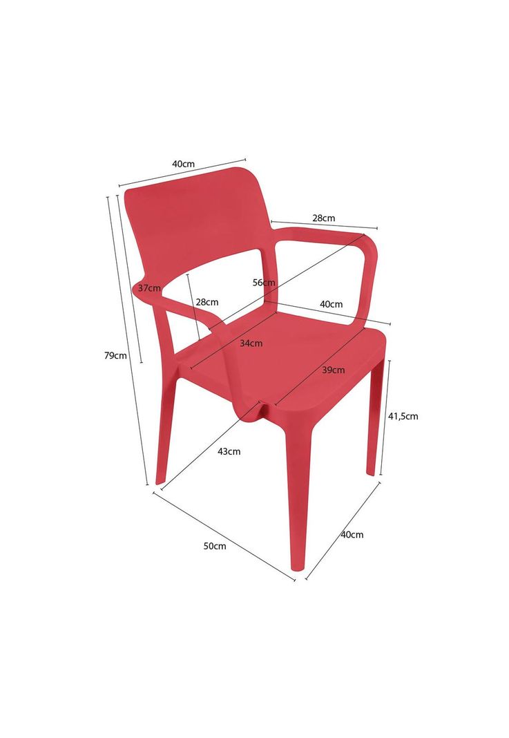 Silla Plástica con Apoya Brazos Minimal Roja DVP-1