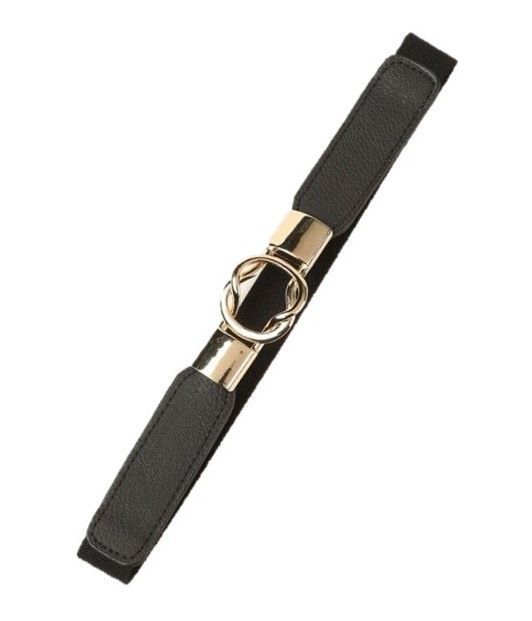 Cinturón mujer delgado elasticado ancho 2.5 cm diseño hebilla circular-1