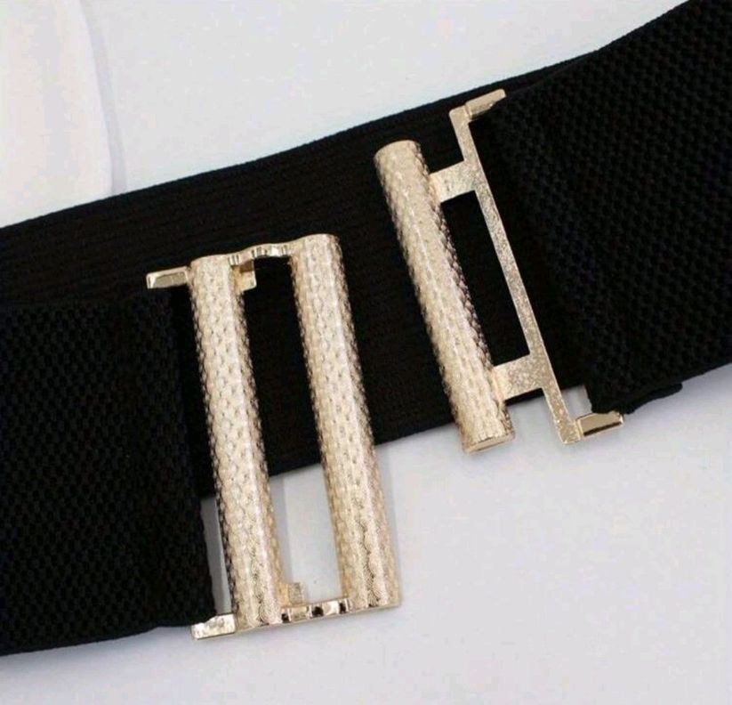 Cinturón mujer elásticado ancho 6 cm diseño hebilla dorada-2