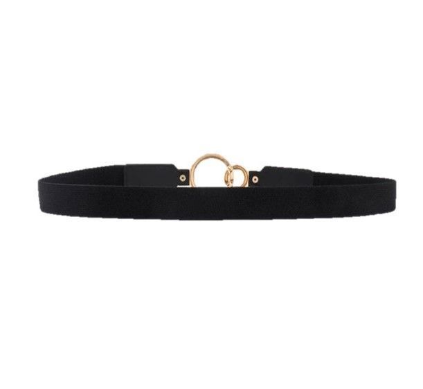 Cinturón mujer delgado elasticado ancho 2.5 cm diseño hebilla doble circulo-1