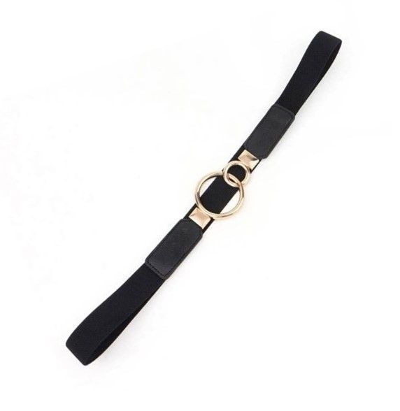 Cinturón mujer delgado elasticado ancho 2.5 cm diseño hebilla doble circulo-2