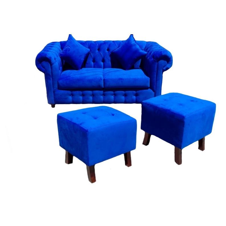 Chesterfield Capitoné + 2 Poufs Cuadrados-0