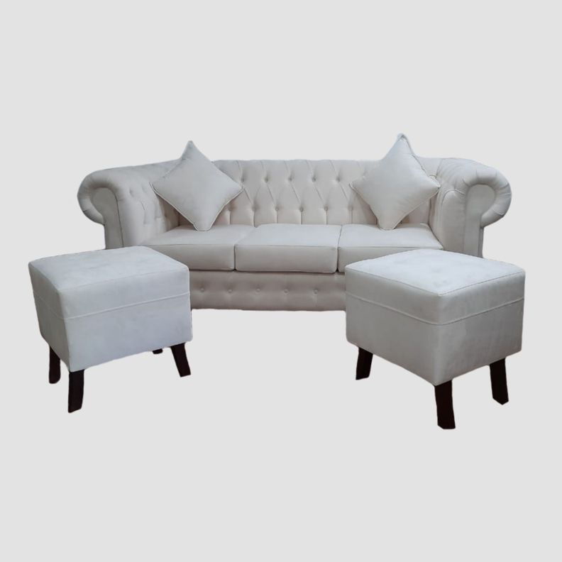 Chesterfield Capitoné  + 2 Poufs Cuadrados-0