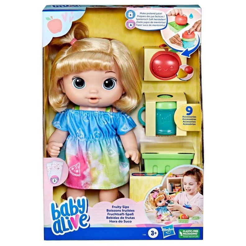 BABY ALIVE BEBIDA DE FRUTAS MANZANA - CABELLO RUBIO-0