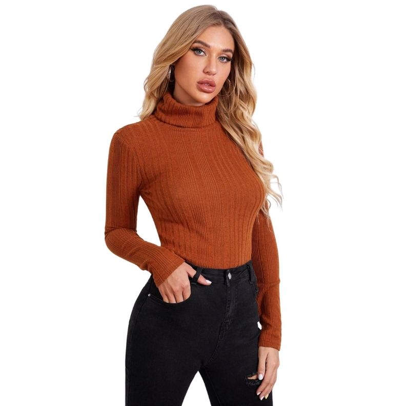 Camiseta Tejida de Canalé con Cuello de Doble Doblez-0