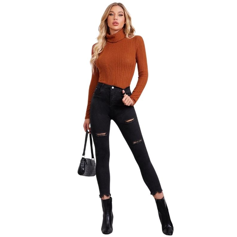 Camiseta Tejida de Canalé con Cuello de Doble Doblez-1