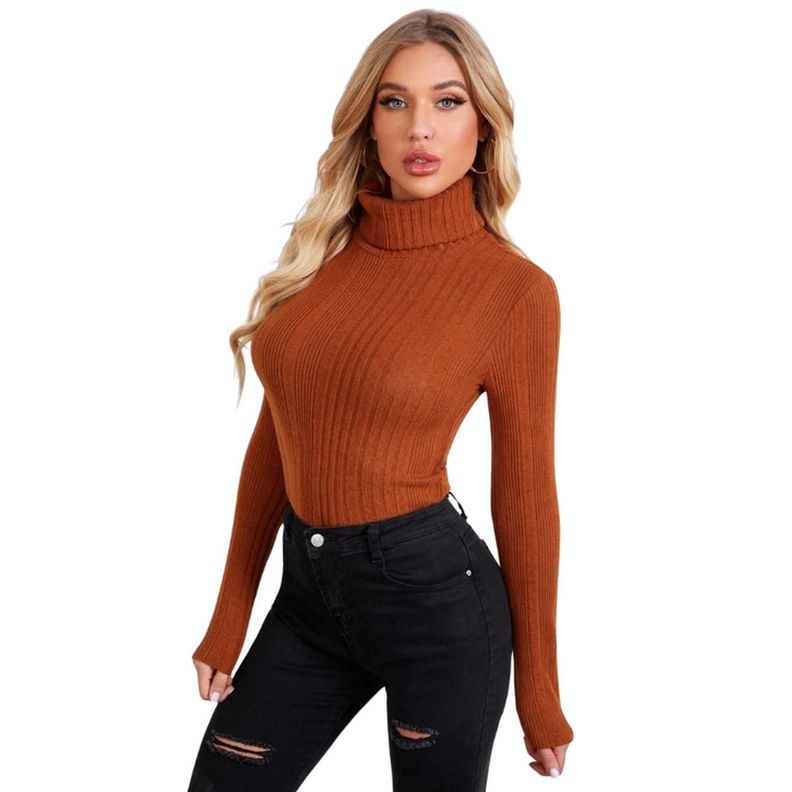 Camiseta Tejida de Canalé con Cuello de Doble Doblez-2