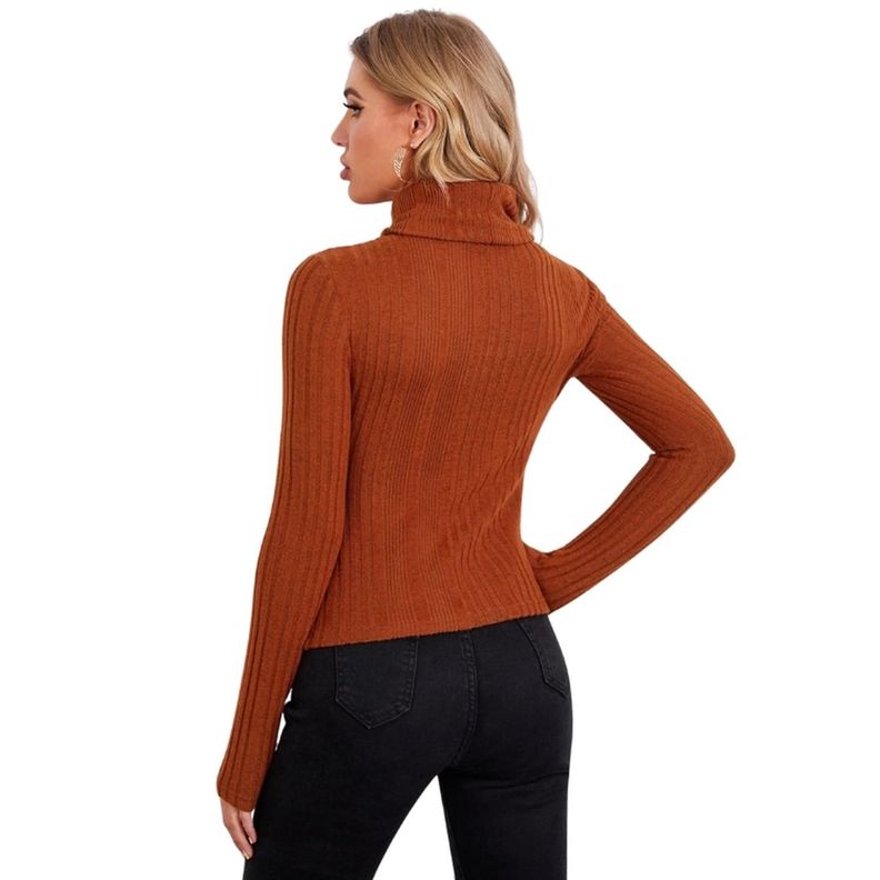 Camiseta Tejida de Canalé con Cuello de Doble Doblez-3