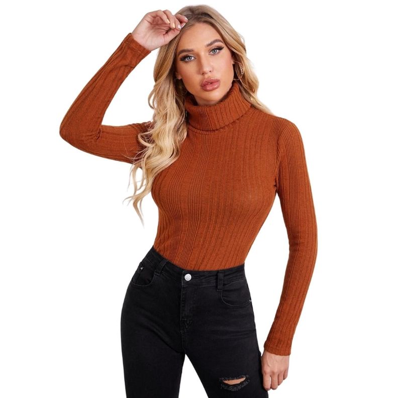 Camiseta Tejida de Canalé con Cuello de Doble Doblez-4