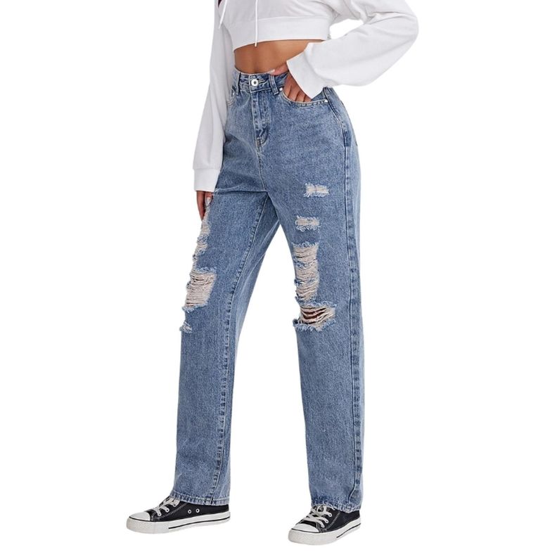 Jeans de Pierna Recta Rotos-1
