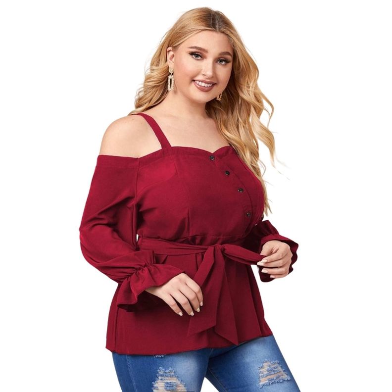 Blusa Peplum con Lazo Hombros Descubiertos Plus Size-0