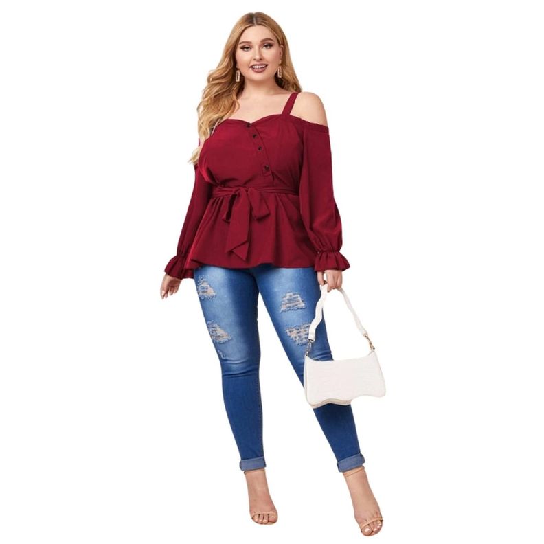 Blusa Peplum con Lazo Hombros Descubiertos Plus Size-2