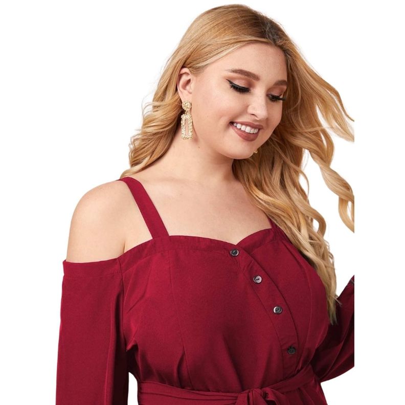 Blusa Peplum con Lazo Hombros Descubiertos Plus Size-4