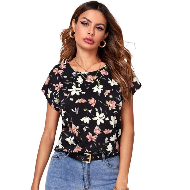 Polera Floral de Manga Murciélago Multicolor-0