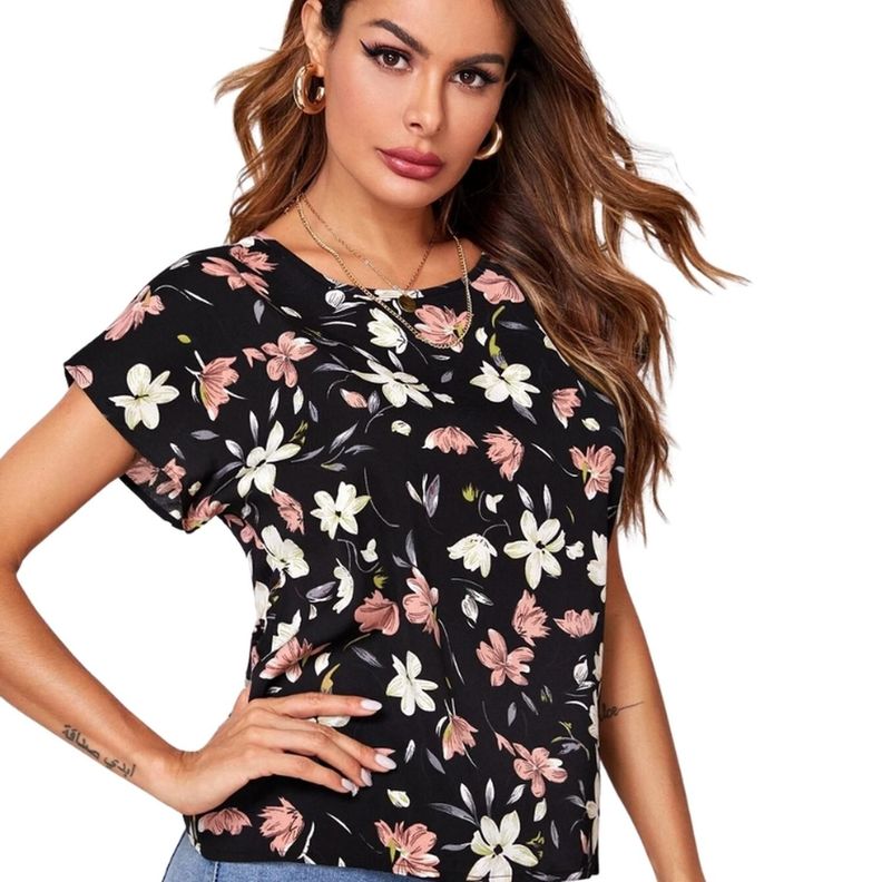 Polera Floral de Manga Murciélago Multicolor-4