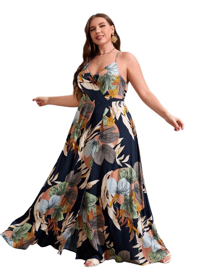 Vestido de tirantes con estampado tropical escote cruzado-0