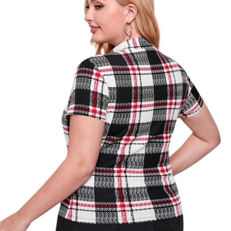Camiseta Elegante de Cuadros Cuello Alto Shein Exclusive-1