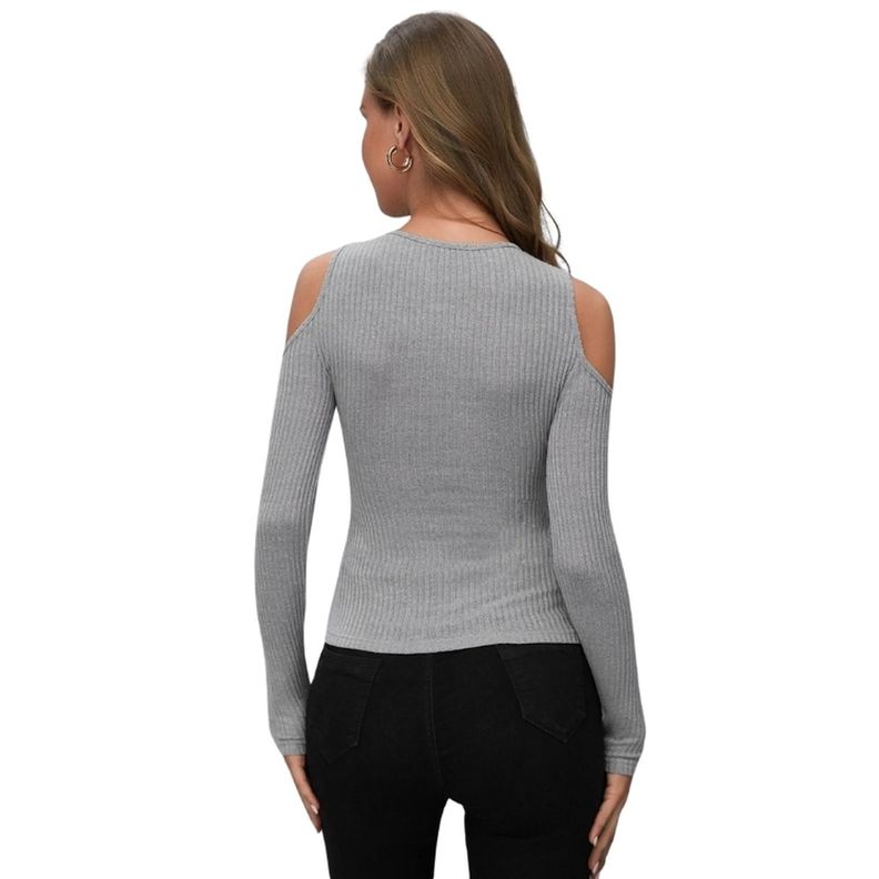 Camiseta Ajustada de Canalé con Hombros Descubiertos-4