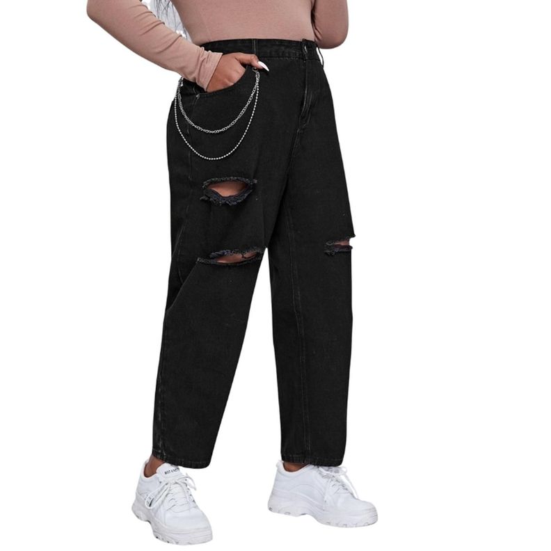 Jeans Mom Rotos con Cadena Plus Size-3