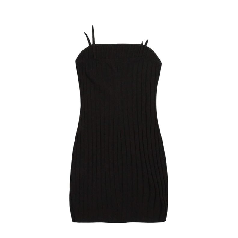 Vestido Negro Mini Bodycon Ajustado Con Tirantes Acanalados-4