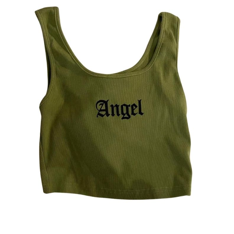 Crop Top Sin Mangas con Estampado Angel en Canalé-0