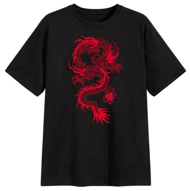 Polera Mangas Cortas Estampado de Dragón-0