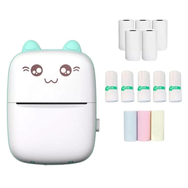 Mini Impresora Termica Portatil Bluetooth Gatito 6 Rollos Blanco