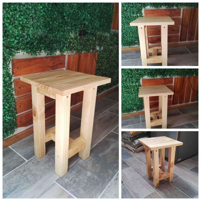 2 Unidades Piso Taburete Madera 42 Cm Alto Cuadrado-2