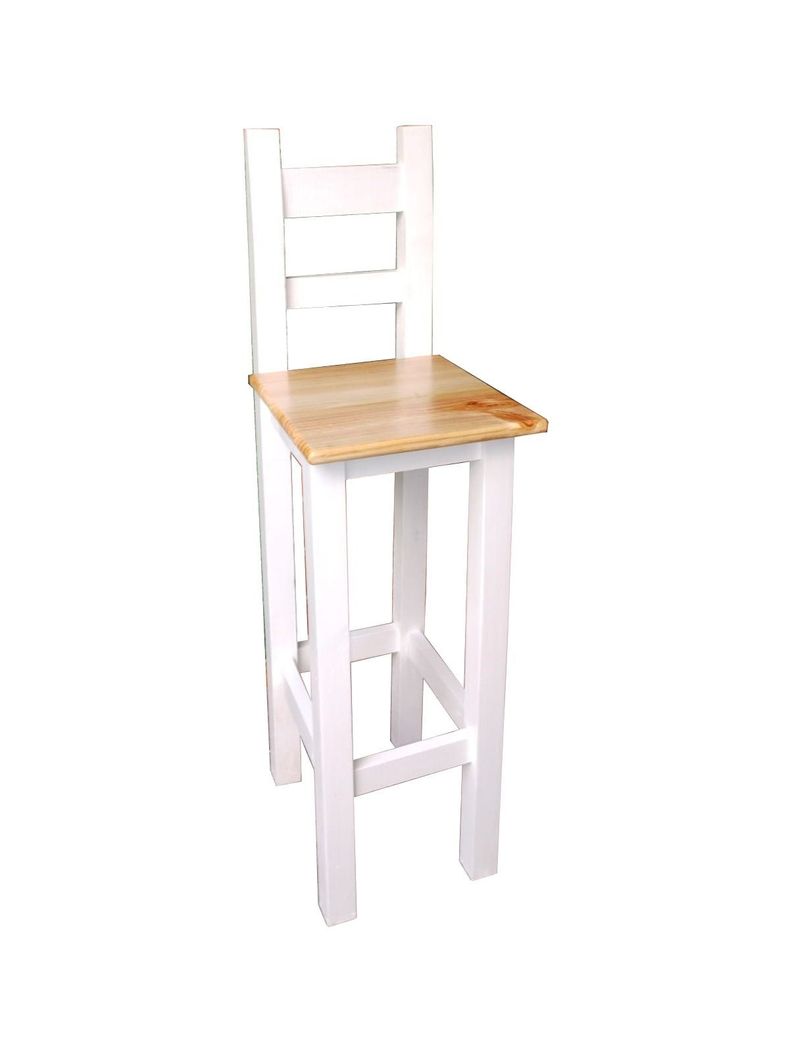 Taburete Banco Madera Blanco Con Respaldo Cubierta Cuadrada-0
