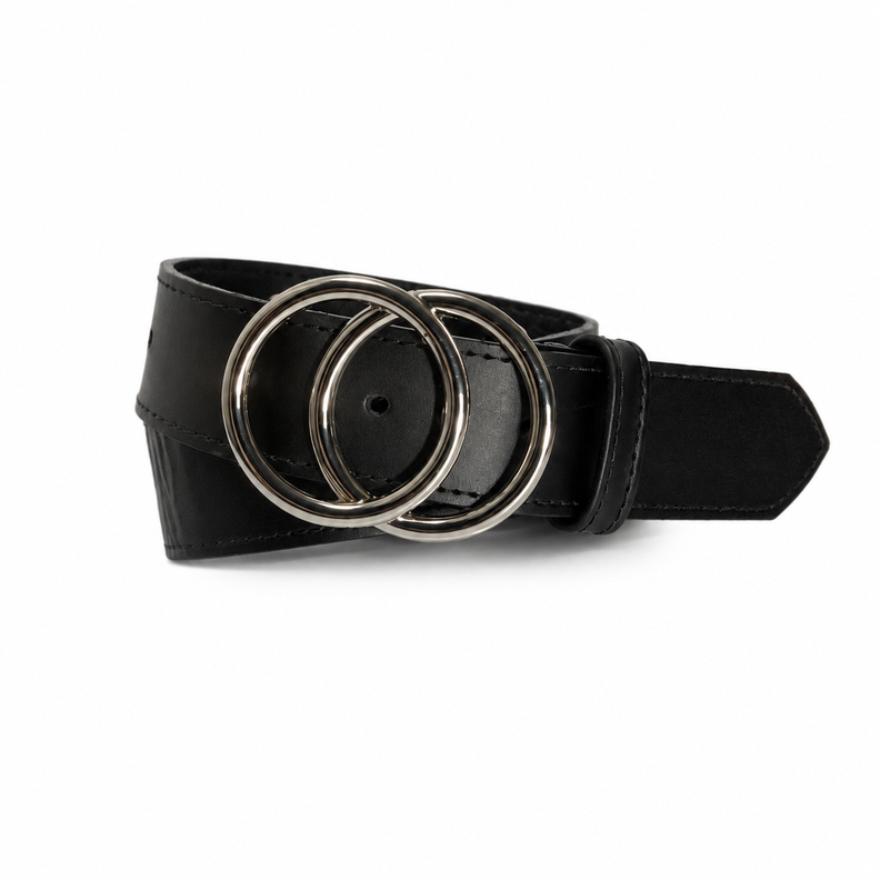 Cinturon Cuero Genuino Malvarrosa Negro XS