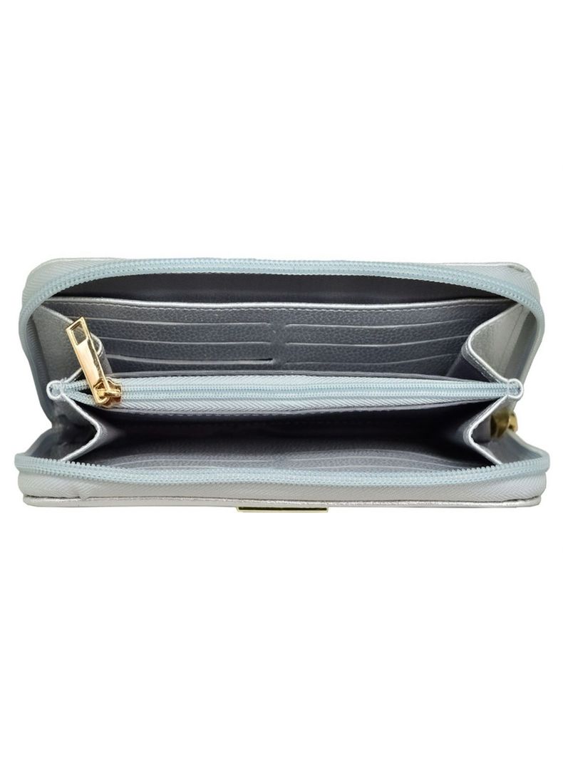 Billetera Mujer 100% Cuero Natural Genuino, Plata.-2