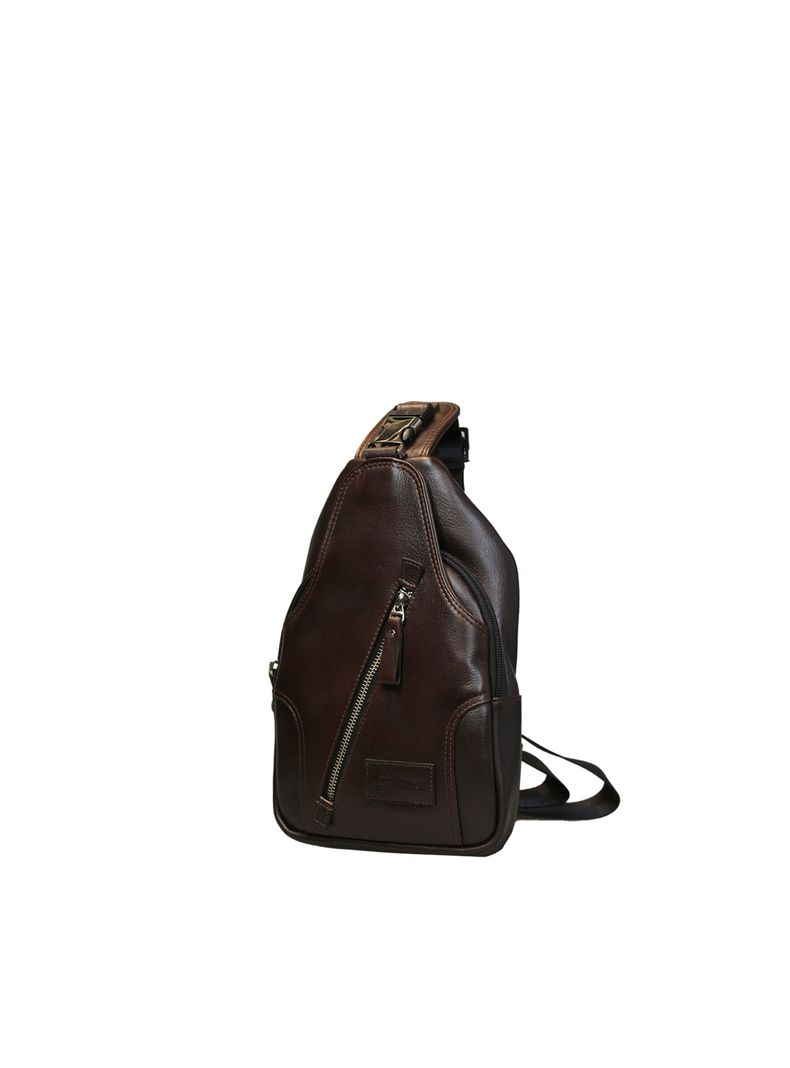 Bandolera Hombre Café  Craftmen 100% cuero genuino -0