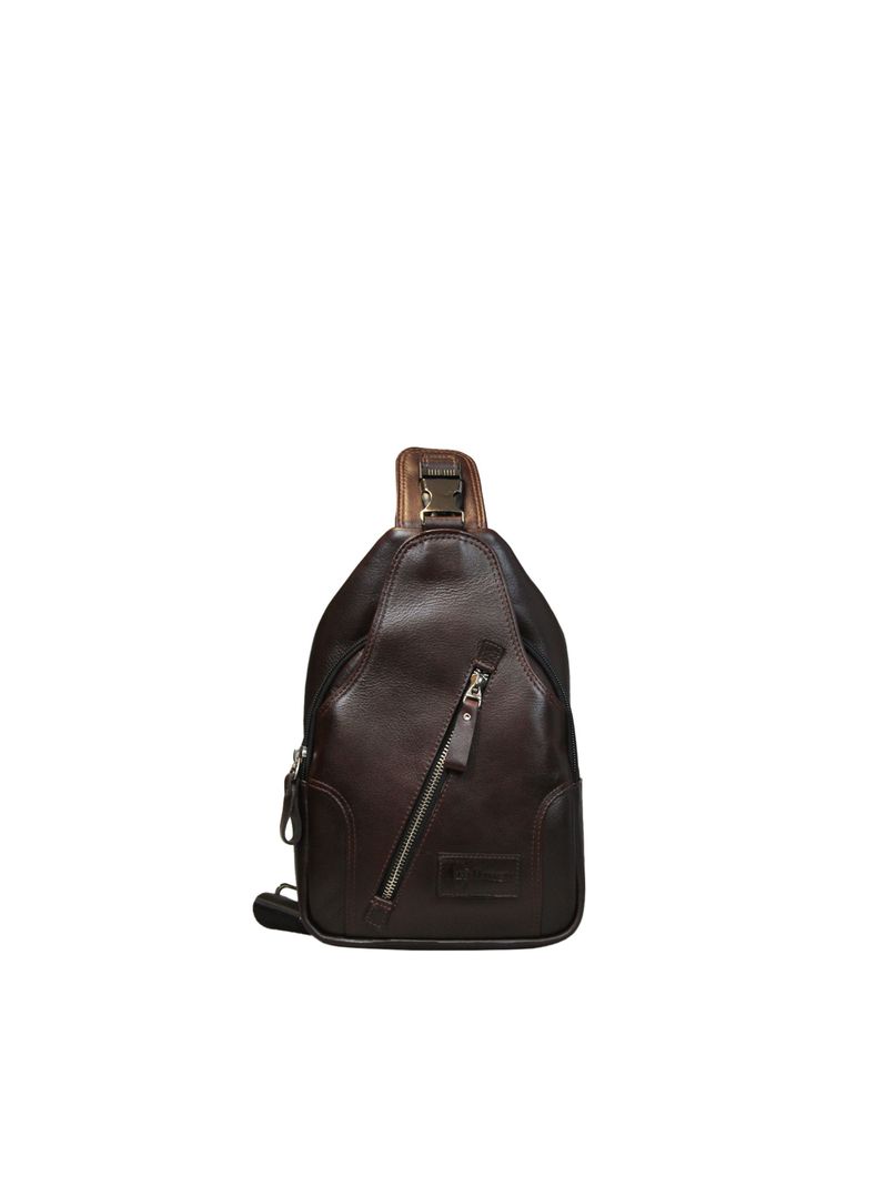 Bandolera Hombre Café  Craftmen 100% cuero genuino -1