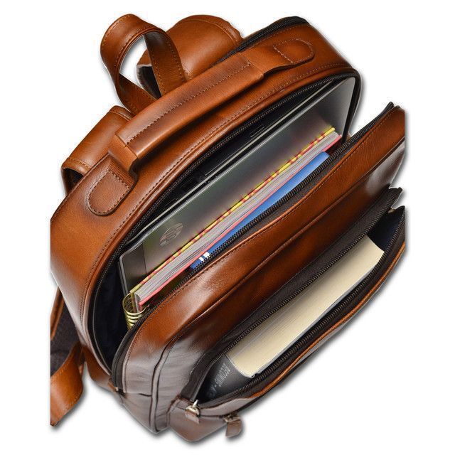 Mochila 100% Cuero Natural Genuino, Color Brandy-1
