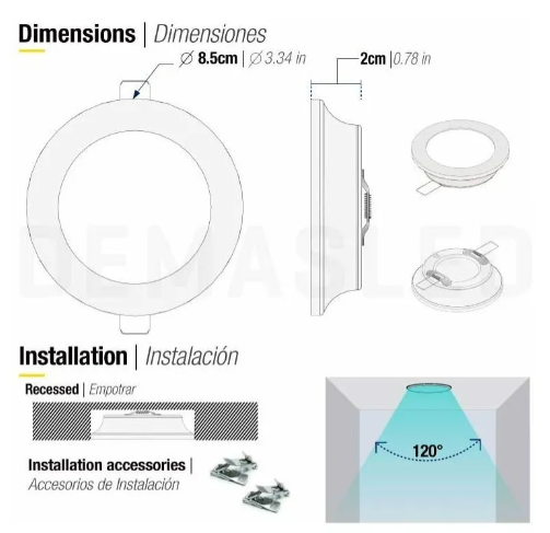 Foco Plafón Embutido Redondo 3w D 8.5cm 220v-2