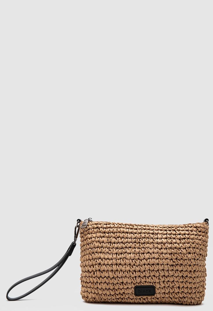 Cartera Clutch Raffia Camel Black Bubba Cafe