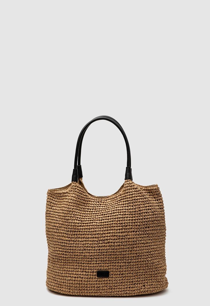 Cartera Tote Raffia Camel Black Bubba