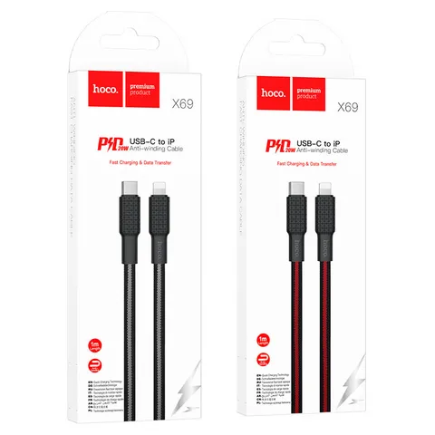 Cable Hoco X69 Usb -c A Lightning acordonado 20w negro-2