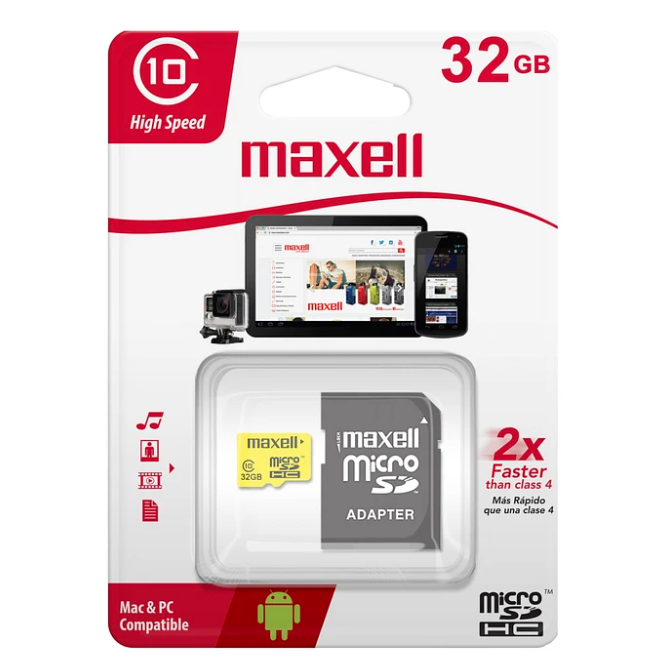 Tarjeta de memoria MicroSD 32GB Maxell + Adaptador 90MB/s-1