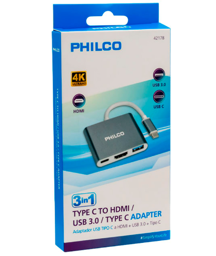 Adaptador Philco 3 en 1 USB-C a HDMI & USB 3.0-2