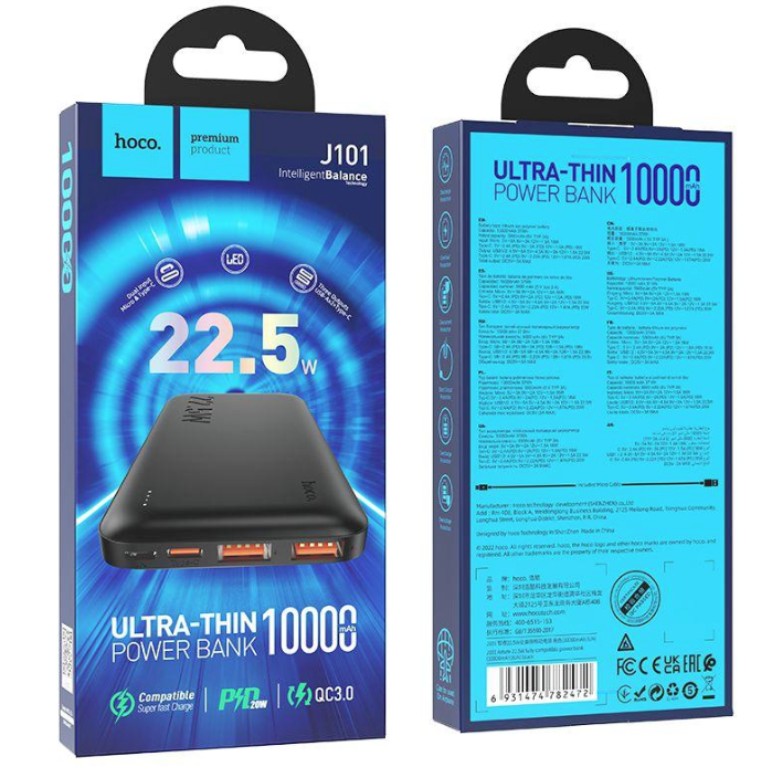 Power Bank Hoco J101 ultra-thin 22.5w negro-2