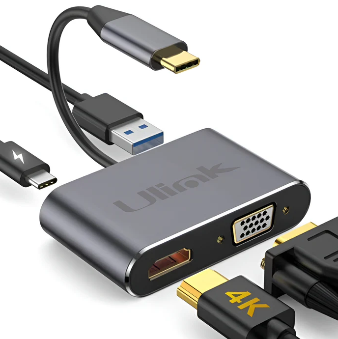 Hub Adaptador 4 en 1 Type-C a HDMI 4K + VGA + USB 3.0+ USB C-0